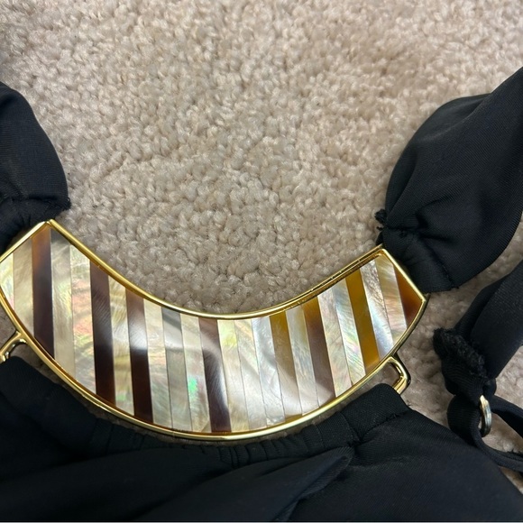 MIRACLESUIT black mother of pearl detail halter one piece swimsuit Sz 8 - Picture 2 of 11